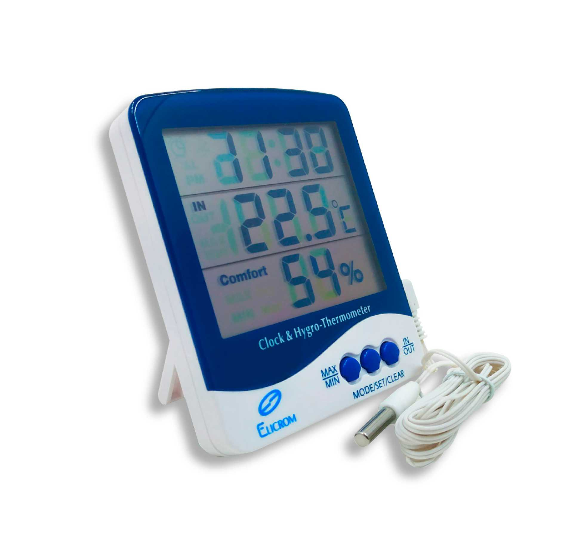 Termohigrometro con sonda externa y reloj