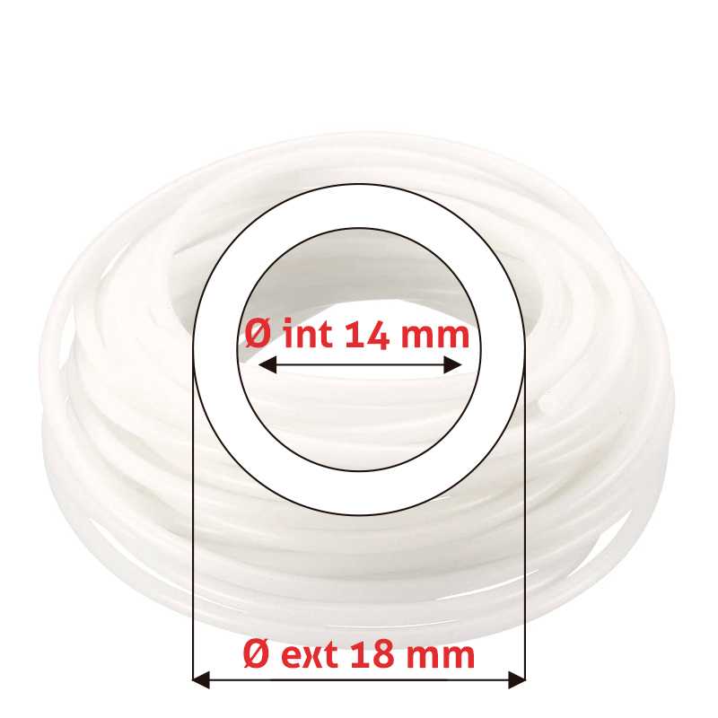 Manguera de silicón Øe 18 mm x Øi 14 mm translúcida atóxica