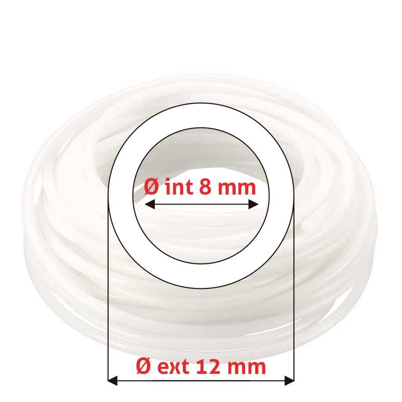 Manguera de silicón Øe 12 mm x Øi 8 mm translúcida atóxica