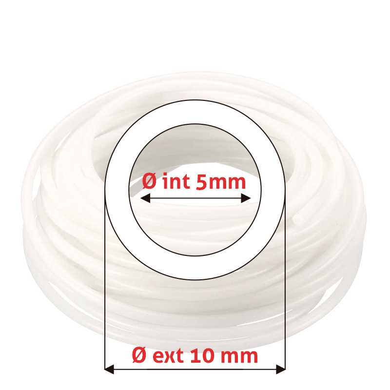 Manguera de silicón Øe 10 mm x Øi 5 mm translúcida atóxica