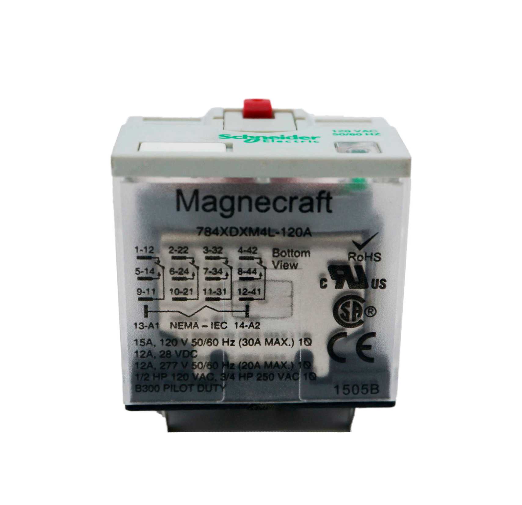 Relé de contacto 4p2t, de 15 AMP, 120 VCA, resistencia de bobina de 2220ω