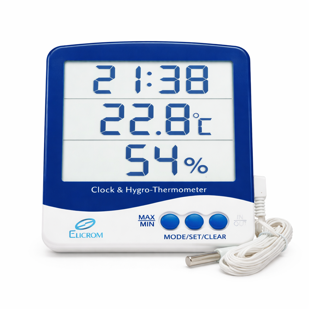 Termohigrómetro con sonda externa y reloj