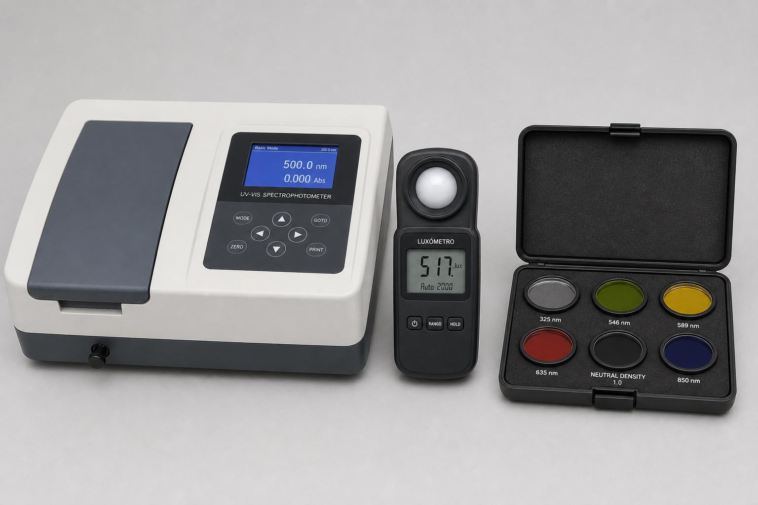 Espectrofotômetro UV-VIS e filtros de calibração óptica em São Paulo, Brasil